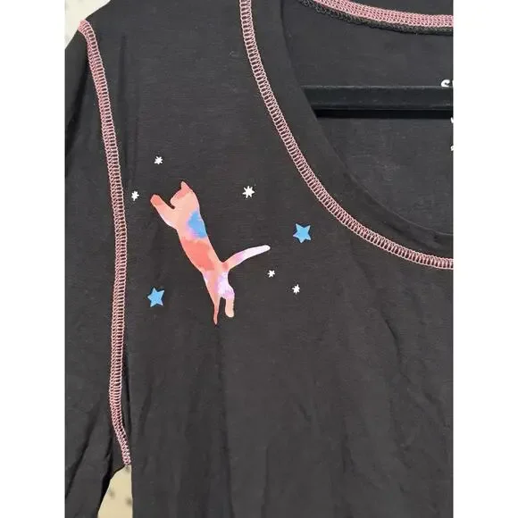 Torrid Size 0 - Size Large Long Sleeve Galaxy Cats Black Super Soft Shirt - Picture 5 of 7